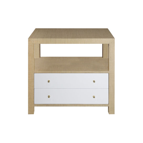 Natural Grasscloth and Polished Nickel Side Table, image 1